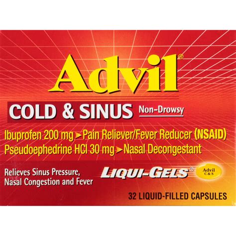 Advil Cold And Sinus Relief Cold Medicine With Ibuprofen And