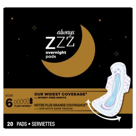 Always Zzz Size 6 Overnight Pads With Wings 20 Ct Kroger