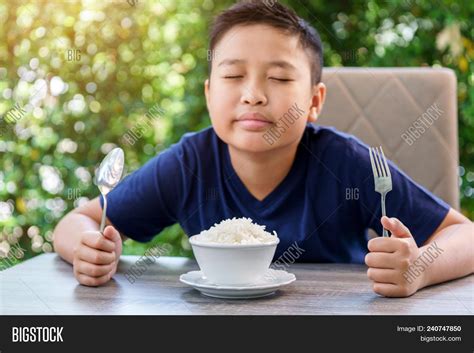 Boy Eat White Rice Image Amp Photo Free Trial Bigstock