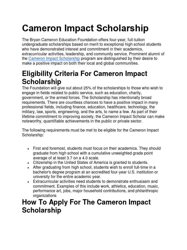 Cameron Impact Scholarship Pickascholarship Com