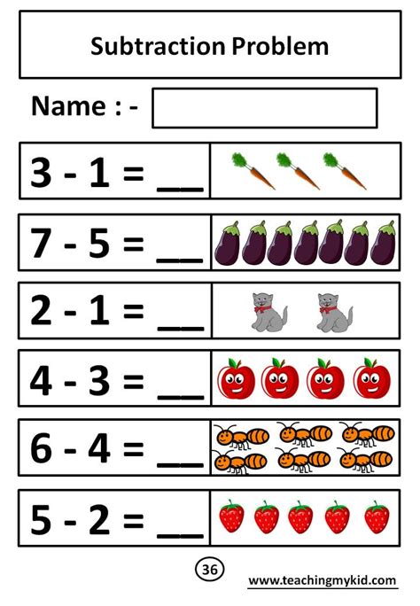 Easy Subtraction Worksheets With Pictures