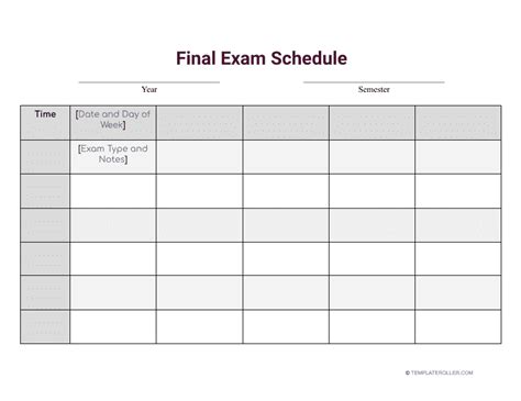 Final Exam Schedule Template Download Printable Pdf Templateroller