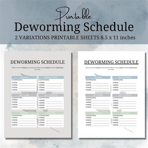 Horse Deworming Schedule Printable Horse Deworming Schedule Etsy