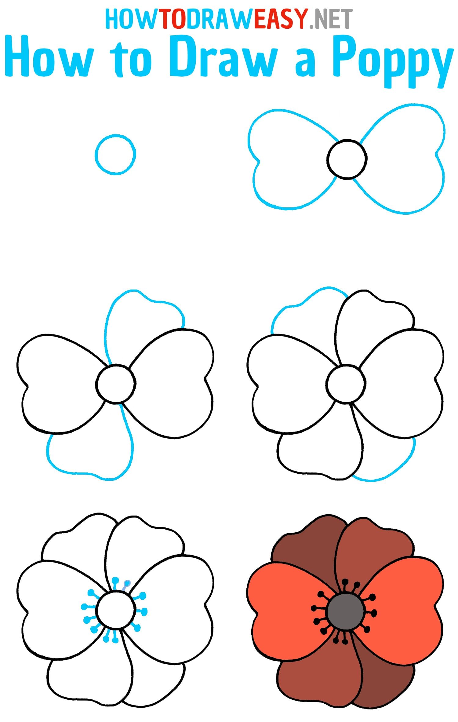 How To Draw An Easy Poppy For Kids Video Drawing Tutorial