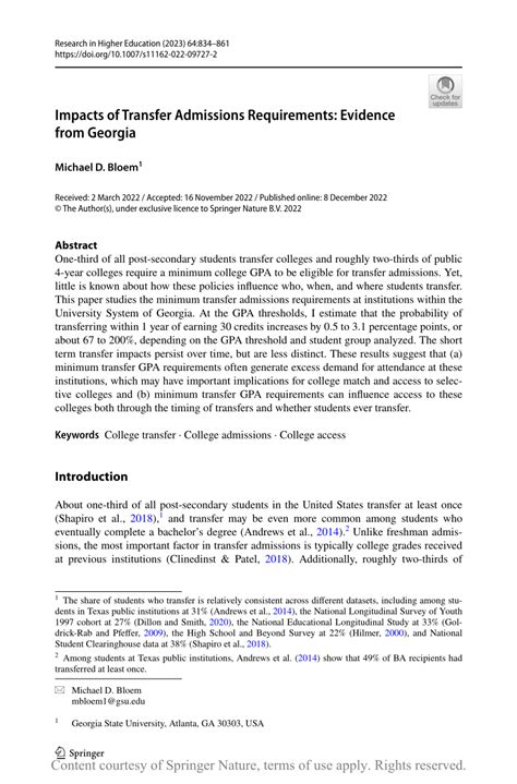Impacts Of Transfer Admissions Requirements Evidence From Georgia