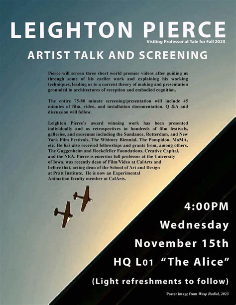 Leighton Pierce Artist Talk And Screening Film And Media Studies Program