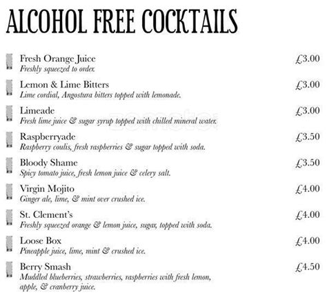 Menu At The Loose Box Pub Amp Bar London 51 Horseferry Rd