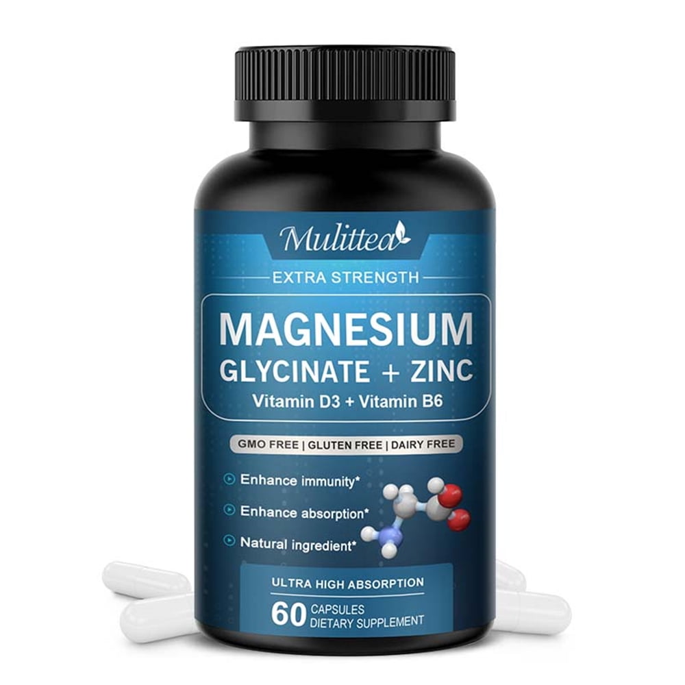 Mulittea Magnesium Glycinate With Zinc 500Mg 60 Vegan Capsules