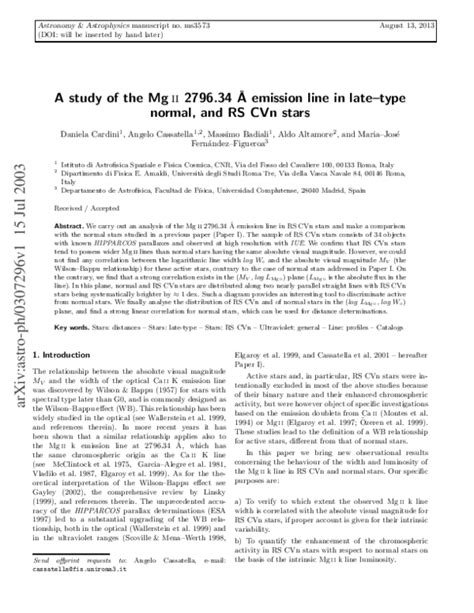 Pdf A Study Of The Mg Ii 2796 34 Emission Line In Late Type Normal