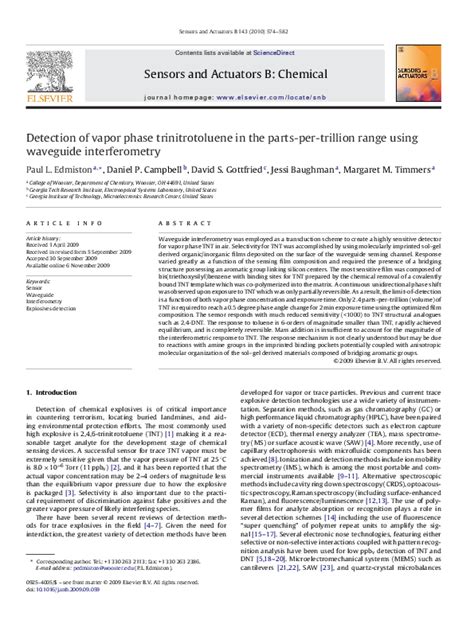 Pdf Detection Of Vapor Phase Trinitrotoluene In The Parts Per