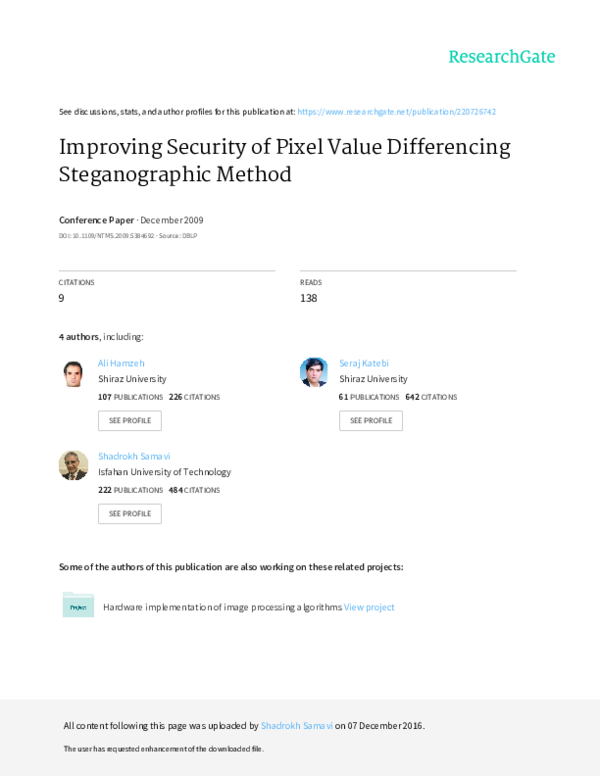 Pdf Enhancing Security In Pixel Value Differencing Steganography