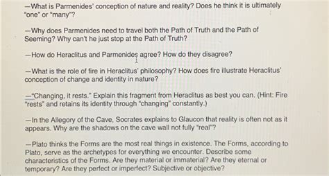 Solved What Is Parmenides Conception Of Nature And Chegg Com