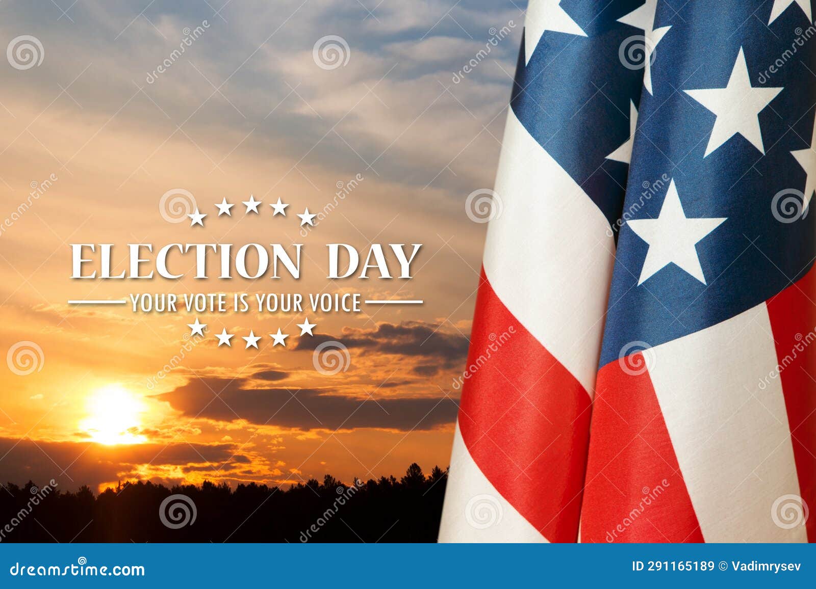 Text Election Day Your Vote Is Your Voice With Usa Flag On Background