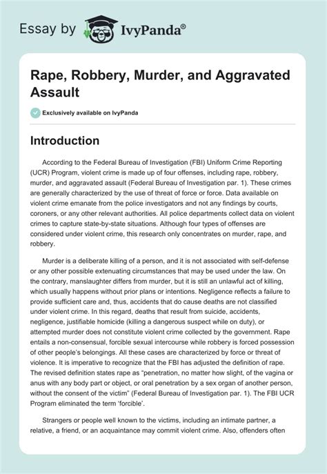 Understanding Homicide And Aggravated Assault Research Paper Essayempire