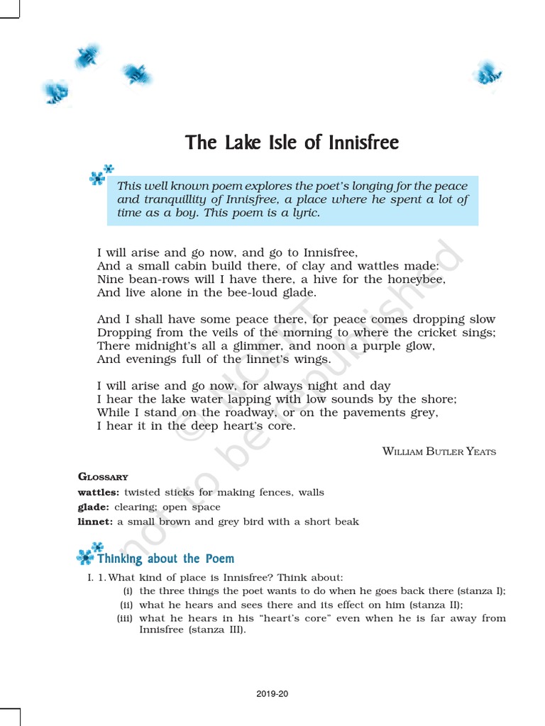 Write A Critical Appreciation Of The Poem The Lake Isle Of Innisfree