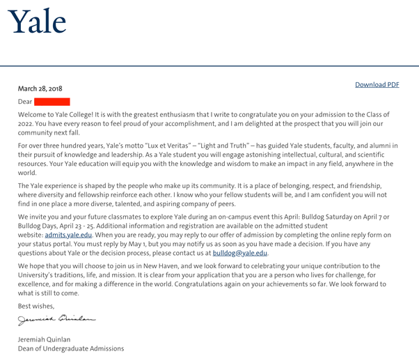 Yale Acceptance Letter And The Sample Template Creator