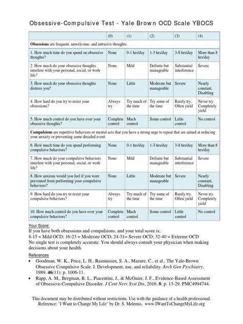 Yale Brown Obsessive Compulsive Scale Scoring